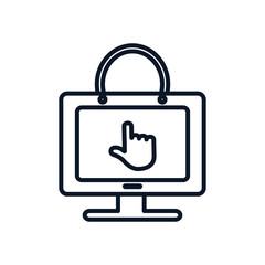 shopping online concept, computer with hand cursor icon, line style