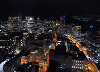 Fototapeta na wymiar Bird's Eye View To Downtown Vancouver At Night