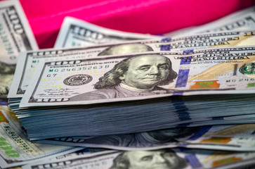 Stack Of Us Dollar Banknotes Close up macro