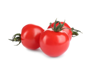 Fresh ripe organic tomatoes isolated on white