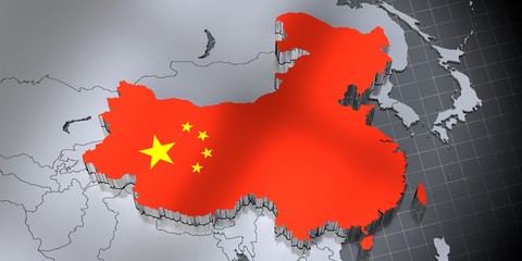People Republic of China - borders and flag - 3D illustration