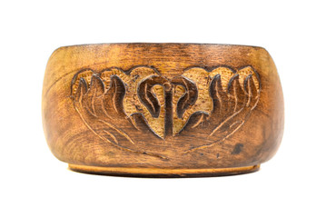 carved wooden coasters for beer mugs or tea isolated on a white background