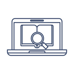 open laptop with icons of online education, line style icon