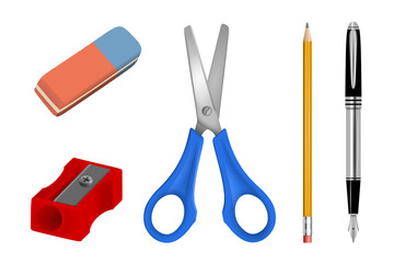 Set of school and office supplies. School and office accessories realistic illustration