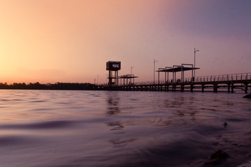 Fototapeta na wymiar River Sky Water Sunset Dock