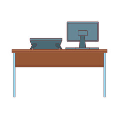 desk with computer desktop workplace