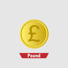 Gold pound coin. Means of payment, global currency, world economics, finances and investment concept. Isolated vector illustration.