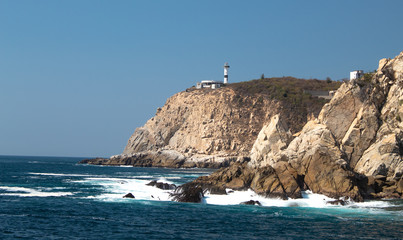 Huatulco bay with blue ocean