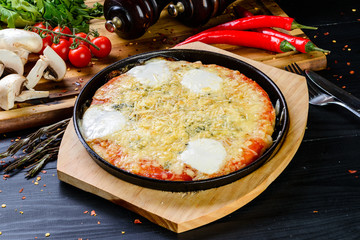 homemade pizza in a pan