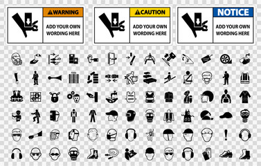 Symbol Safety Sign Caution,warning,notice lable Isolate on transparent Background,Vector Illustration