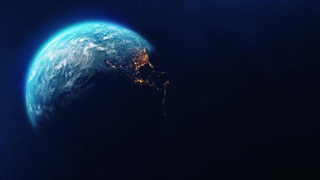 Realistic Motion Graphics of Planet Earth Rotating in the Night Starfield Intros, Endings, Logo Presentation, Background