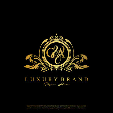 G & A / GA logo initial vector mark. Initial letter G and A GA logo luxury vector mark, gold color elegant classical symmetric curves decor.