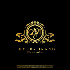 G & M / GM logo initial vector mark. Initial letter G and M GM logo luxury vector mark, gold color elegant classical symmetric curves decor.