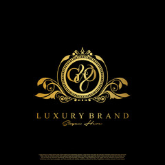 G & O / GO logo initial vector mark. Initial letter G and O GO logo luxury vector mark, gold color elegant classical symmetric curves decor.