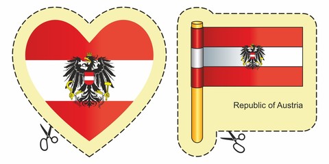 Flag  Austria. Vector cut sign here, isolated on white. Can be used for design, stickers, souvenirs.