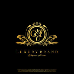 G & T / GT logo initial vector mark. Initial letter G and T GT logo luxury vector mark, gold color elegant classical symmetric curves decor.