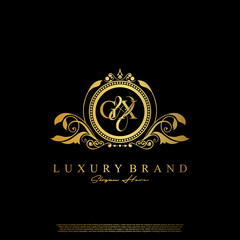 G & X / GX logo initial vector mark. Initial letter G and X GX logo luxury vector mark, gold color elegant classical symmetric curves decor.