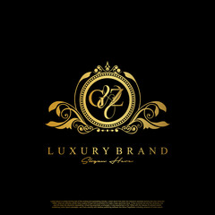 G & Z / GZ logo initial vector mark. Initial letter G and Z GZ logo luxury vector mark, gold color elegant classical symmetric curves decor.