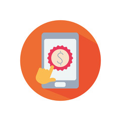 shopping online concept, smartphone and hand cursor icon, block style