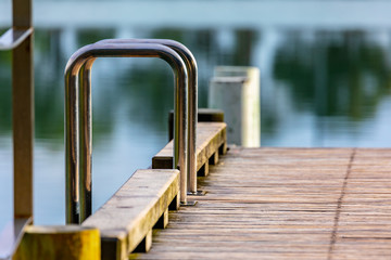 A Stainless Steel Ladder Leads to the Water