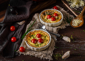 Homemade cheese quiche with garlic