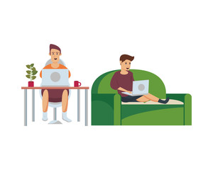 men using laptops work at home