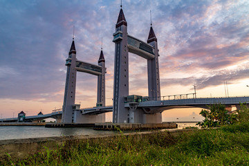 The iconic drawbridge located across the river in Terengganu, Malaysia.