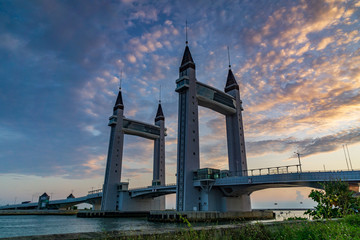 The iconic drawbridge located across the river in Terengganu, Malaysia.
