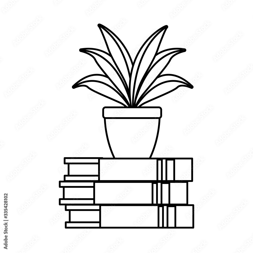 Poster houseplant in pile books home decoration