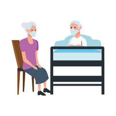 grandparents couple in bedroom scene