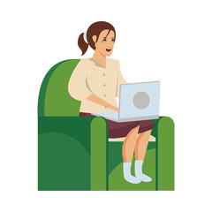 woman using laptop work at home in sofa