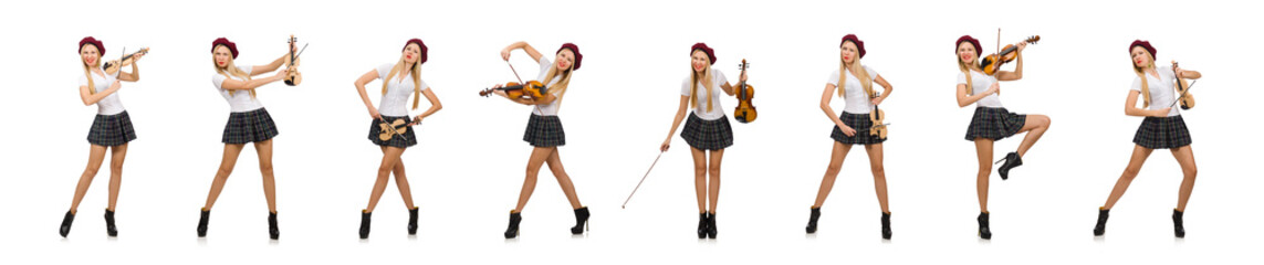 Woman playing violin isolated on white