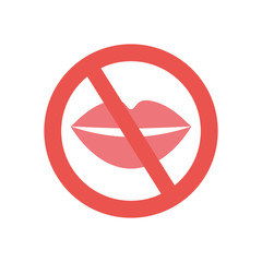 stop covid19 concept, forbidden sign to kiss icon, flat style