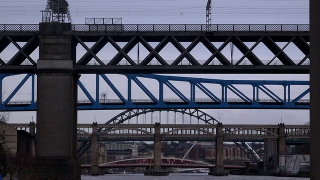 Newcastle upon Tyne bridges over river England UK 4K