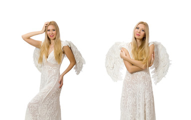 Woman with angel wings isolated on white