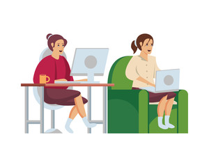 women using technology for work at home