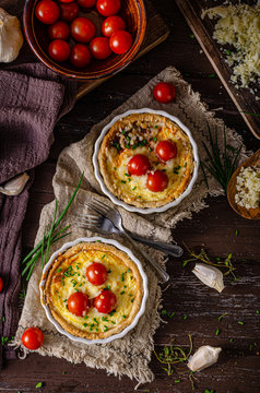 Homemade cheese quiche with garlic