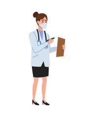 female doctor professional with face mask character