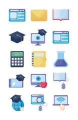 set of icons online education, education technology
