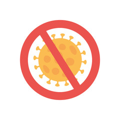 stop covid19 concept, forbidden sign with coronavirus symbol, flat style