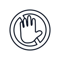 stop covid19 concept, forbidden sign with stop hand icon, line style