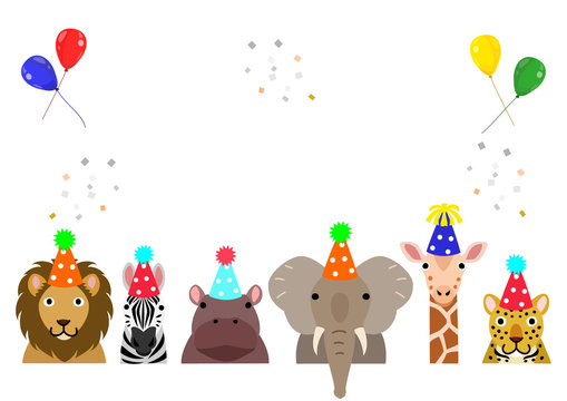 happy safari animals with party hat border