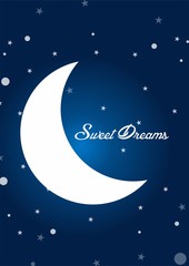 Naklejka na ściany i meble Sweet Dreams Moon Little Star Illustration Art Print Poster Wallpaper Background Graphic Resources Wall Art