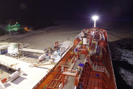 Tanker at terminal during winter time in Pitea Sweden.