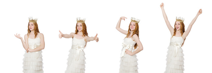 Woman with crown isolated on white