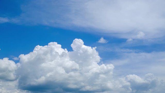 Dramatic cumulonimbus storm clouds bubbling up in the blue sky. Time lapse
