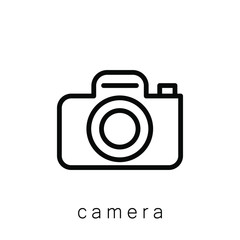Camera Icon , Template Logo Design Emblem Isolated Illustration, Proffesional Company Business , Outline Solid Background White