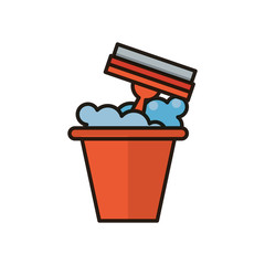 housekeeping plastic bucket with foam flat style icon