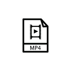 Mp4 Movie Vidio Icon , Template Logo Design Emblem Isolated Illustration , Tecnology Cinema Outline Solid Background White
