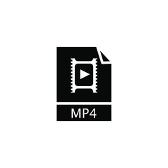 Mp4 Movie Vidio Icon , Template Logo Design Emblem Isolated Illustration , Tecnology Cinema Outline Solid Background White
